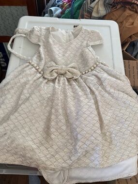 Rare Editions Ivory Lace Overlay Dress with Satin Lining